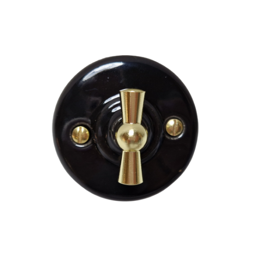 Natynkowy włącznik światła krzyżowy retro ANTICA GOLD czarny T01CG black