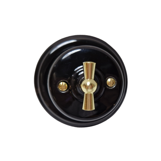 Natynkowy włącznik światła krzyżowy retro ANTICA GOLD czarny T01CG black