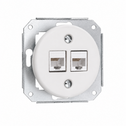 Ceramiczne podtynkowe gniazdo 2 x RJ45 białe, cat.5