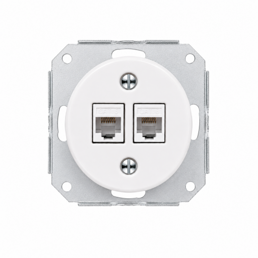 Ceramiczne podtynkowe gniazdo 2 x RJ45 białe, cat.5