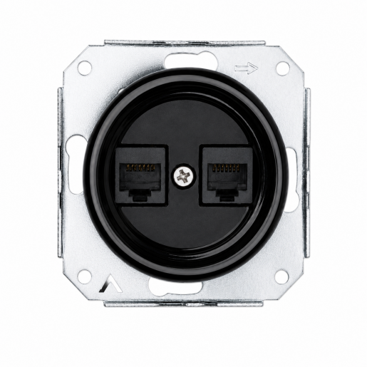 Ceramiczne podtynkowe gniazdo RJ11 + RJ45 czarne