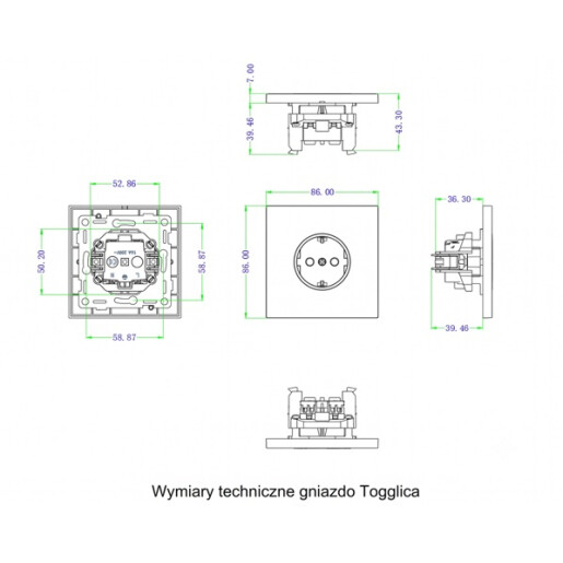 Gniazdo schuko kwadratowe metalowe granat eleganckie Togglica