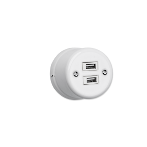 Ceramiczne natynkowe gniazdo podw&oacute;jne USB białe