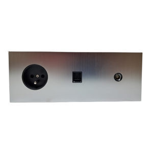 Panel potrójny poziomy WAVE - gniazdo RJ45 / gniazdo TV / gniazdo french z bolcem nikiel szczotkowany
