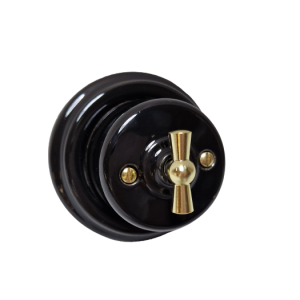 Natynkowy włącznik światła krzyżowy retro ANTICA GOLD czarny T01CG black