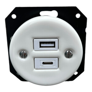 Ceramiczne podtynkowe gniazdo USB + USBC białe