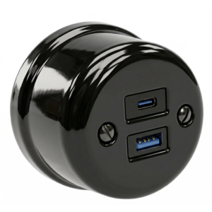 Antica ceramiczne natynkowe gniazdo USB+USB-C czarne