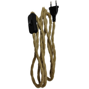 Przewód kabel NATURA juta w oplocie z wtyczką i włącznikiem 200cm