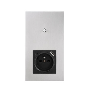 Togglica 4U panel podw&oacute;jny pionowy pojedynczy schodowy + gniazdo z bolcem USB+C nikiel szczotkowany
