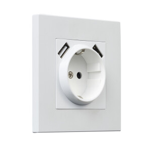 Gniazdo kwadratowe metalowe schuko + 2USB biały mat 