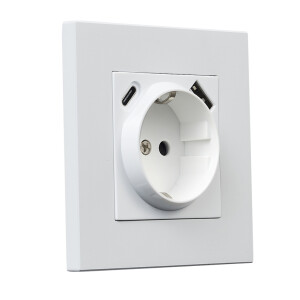 Gniazdo kwadratowe metalowe schuko + USB  + TypeC biały mat 