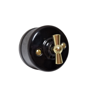 Natynkowy włącznik światła pojedynczy/ schodowy retro ANTICA GOLD czarny T01A CG black