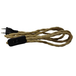 Przewód kabel NATURA juta w oplocie z wtyczką i włącznikiem 200cm