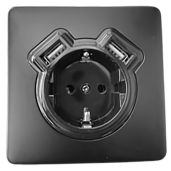 Gniazdo kontakt kwadratowe schuko + 2xUSB czarne eleganckie Togglica EU