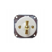 Ceramiczny podtynkowy włącznik podw&oacute;jny/świecznikowy biały ze złotym pokrętłem