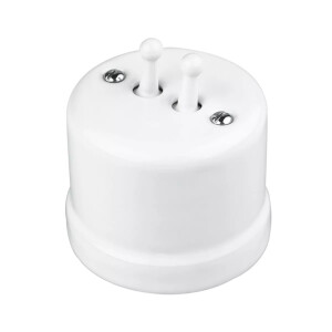 Ceramiczny natynkowy włącznik podw&oacute;jny biały